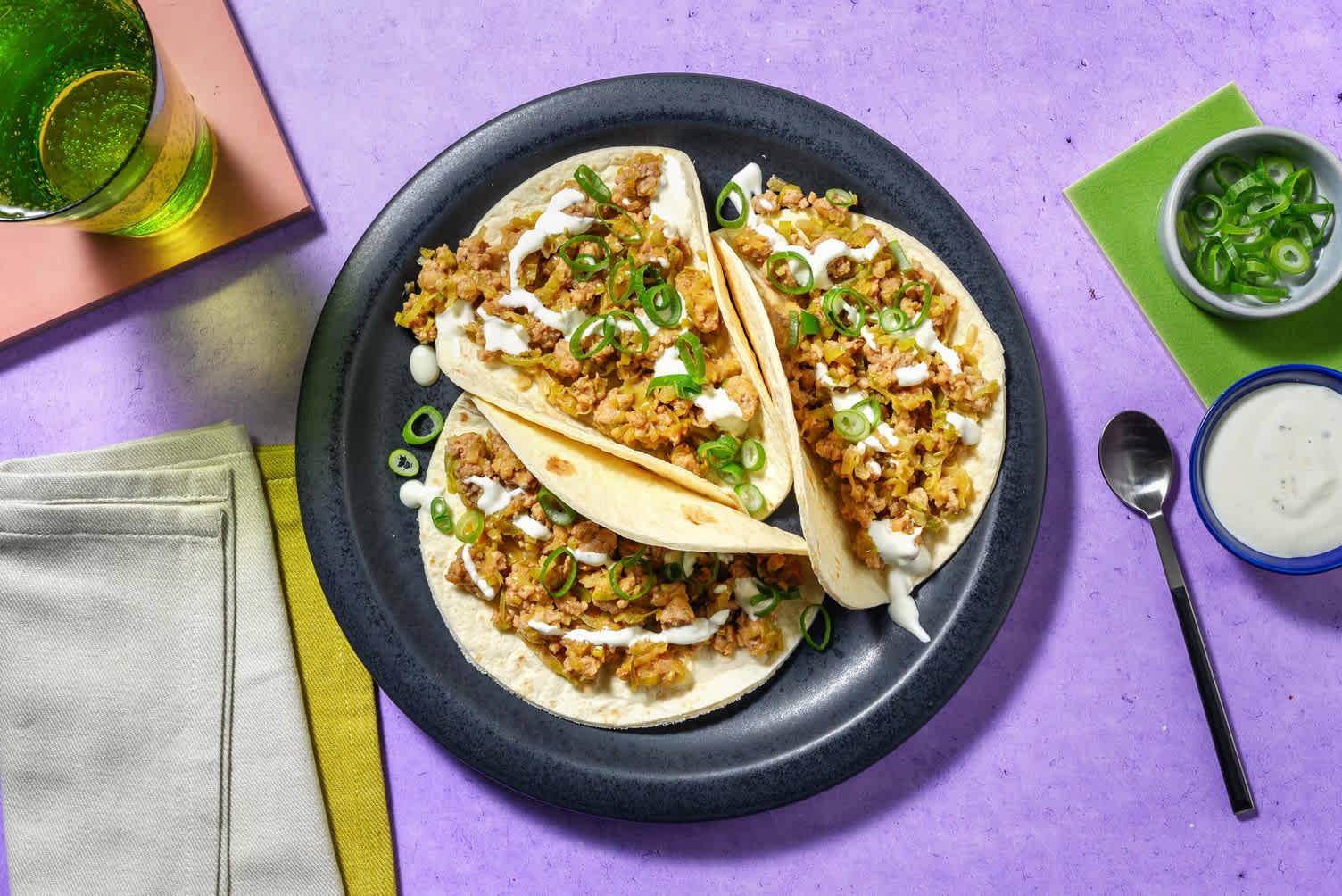 Umami-tacos al pollo e cipollotto