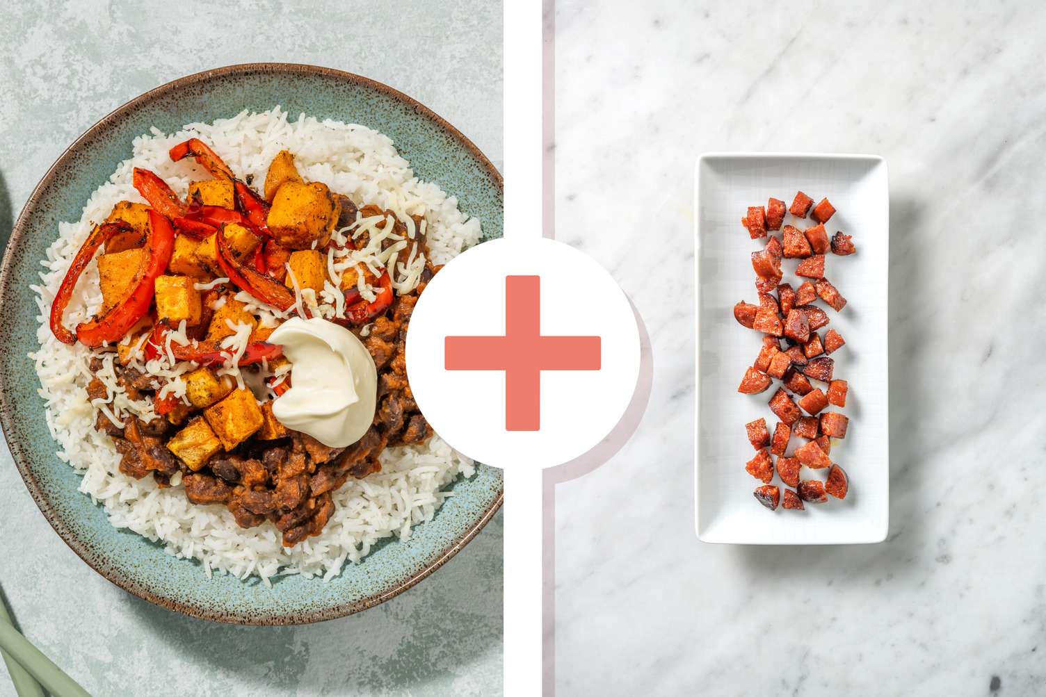 Chorizo, Butternut Squash and Refried Bean Burrito Bowl