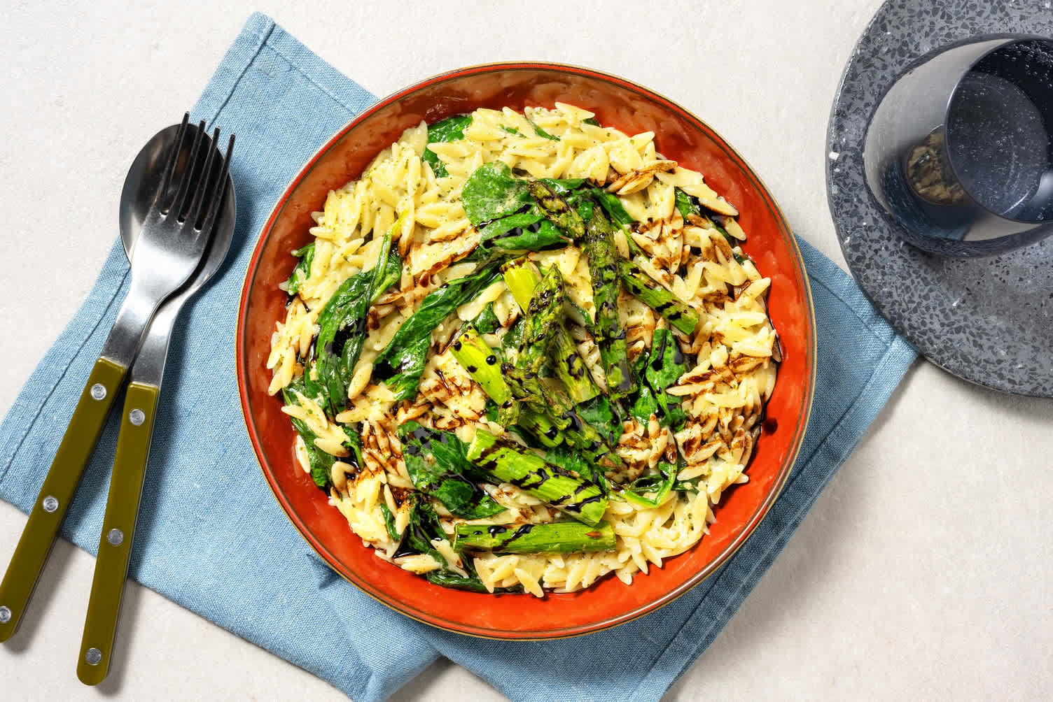 Creamy Pesto and Asparagus Orzo