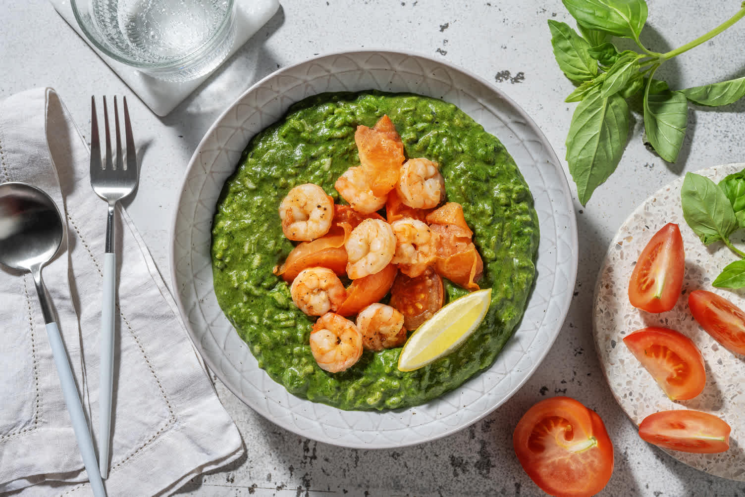 Groene risotto met garnalen