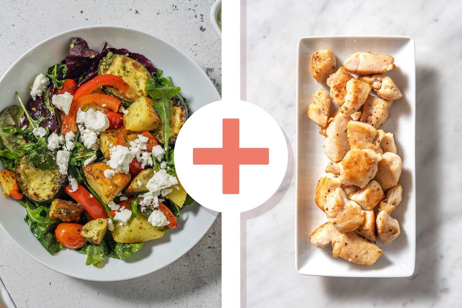 Warm Pesto Roasted Chicken Breast and Veg Salad