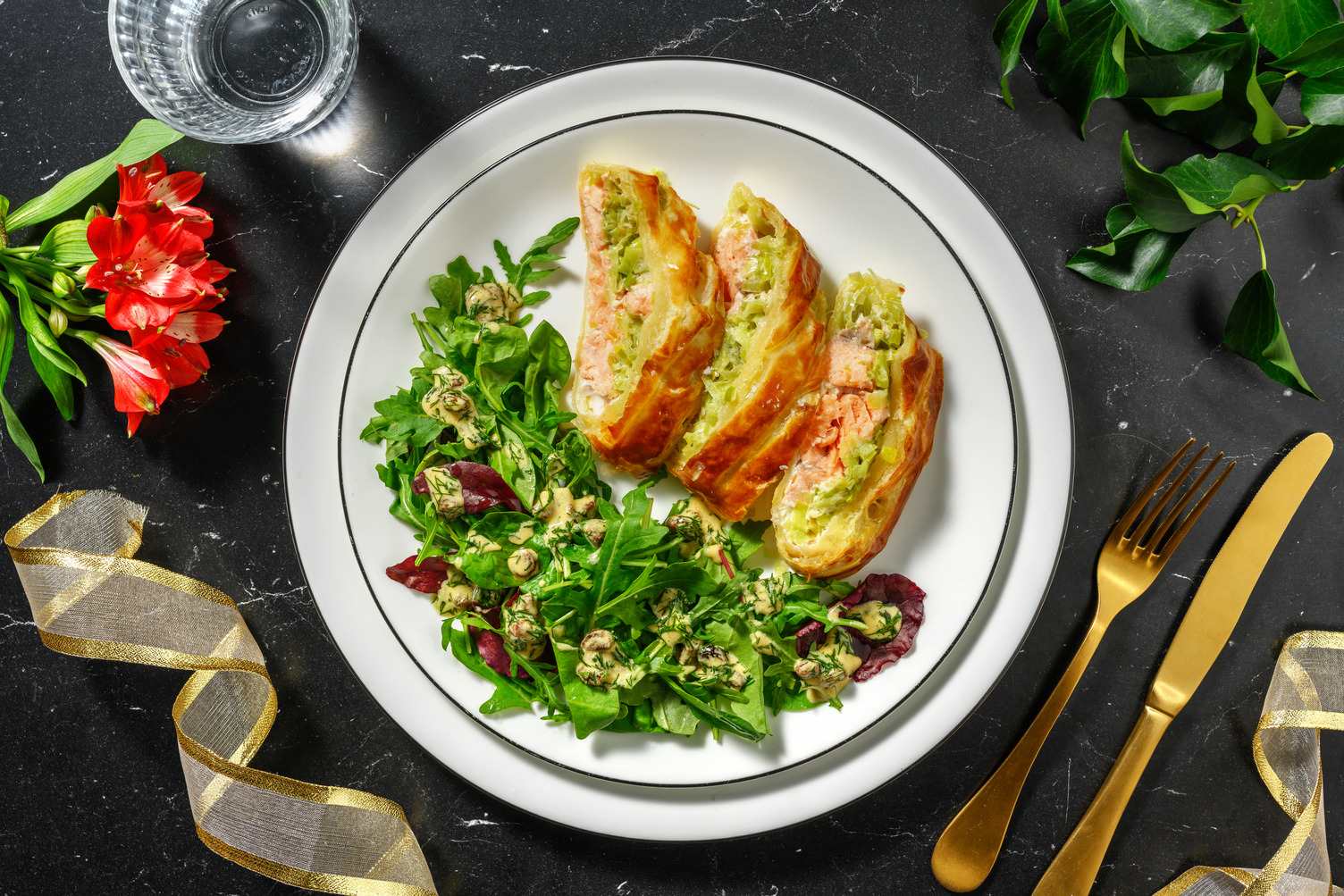 Feuilleté tressé au saumon & poireaux