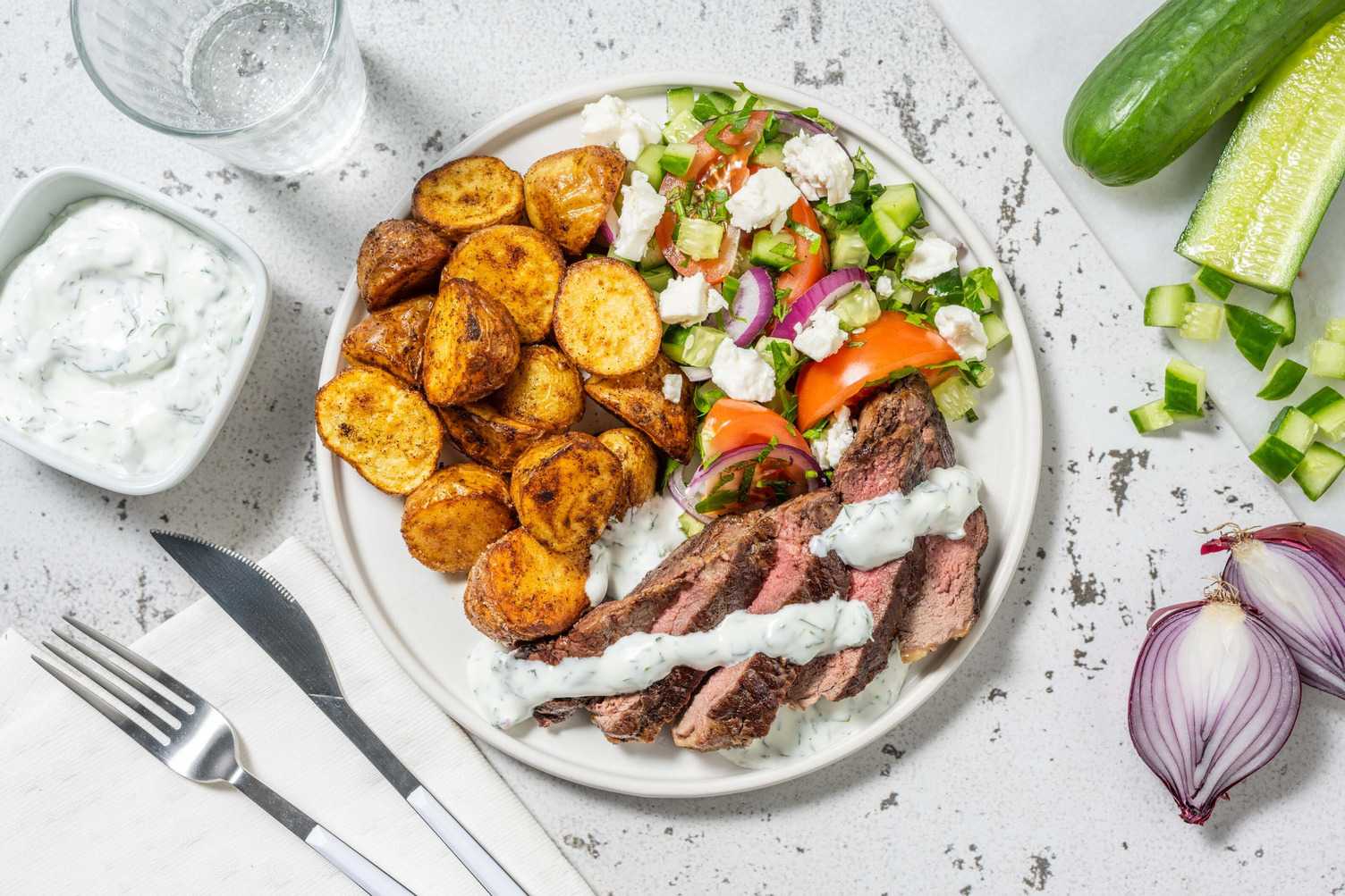Steak et grenailles rôties