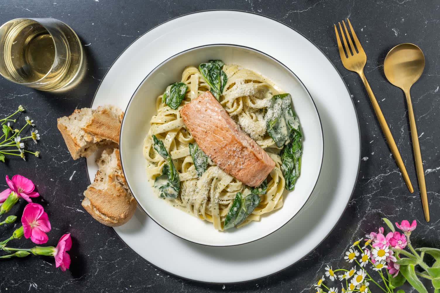 Easy Salmon on Fresh Pesto Tagliatelle