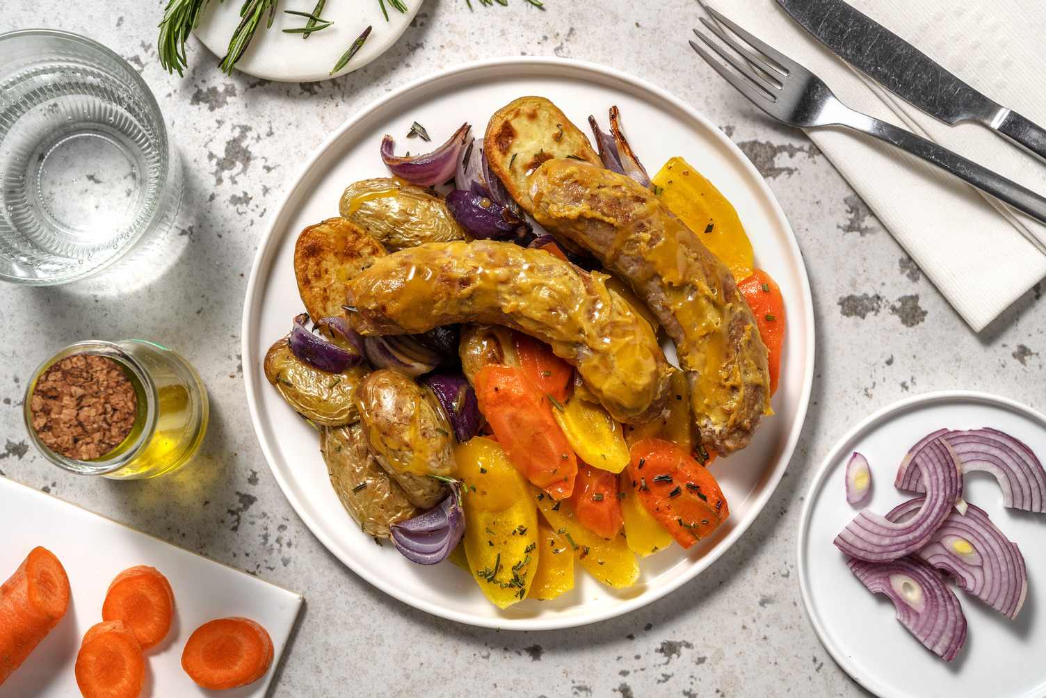 Varkensworstjes in honing-mosterdmarinade