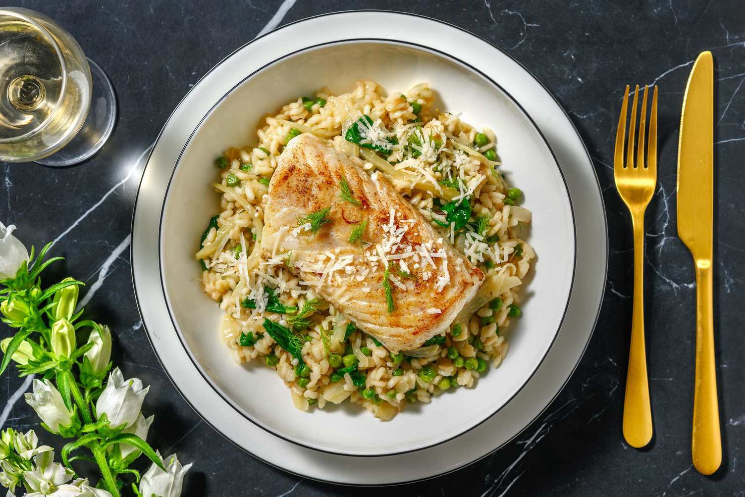 Risotto, filet de cabillaud et thym citron