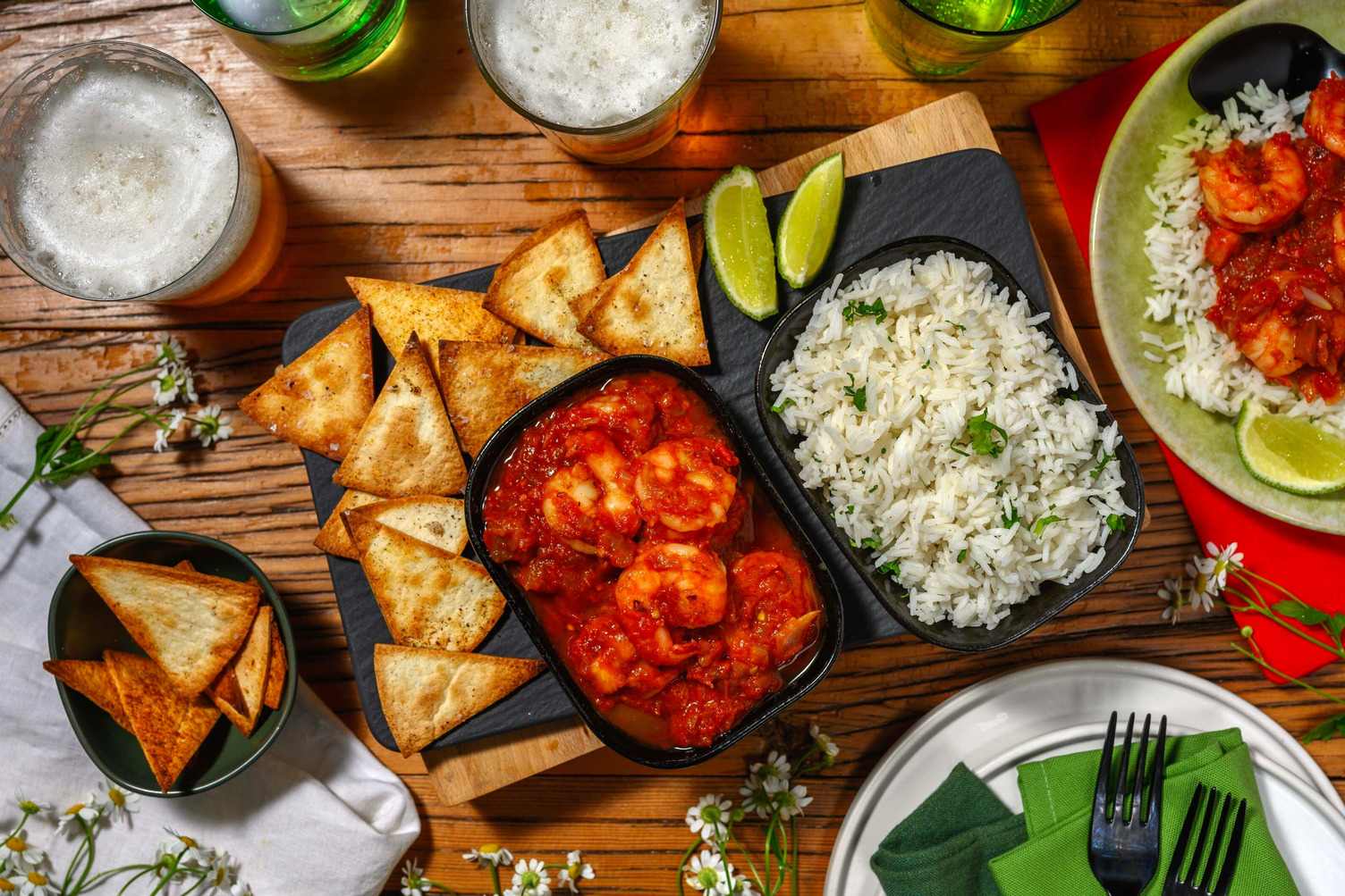 Mexicaanse stijl garnalen met limoen-korianderrijst