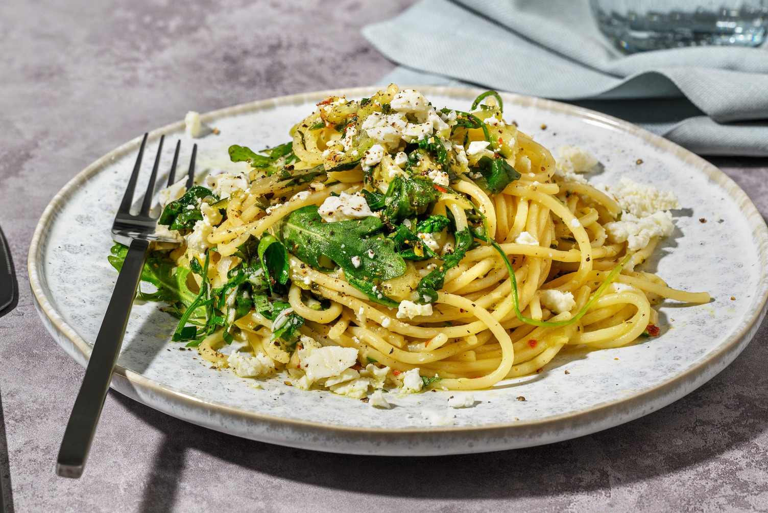 Pesto- og geitostspaghetti