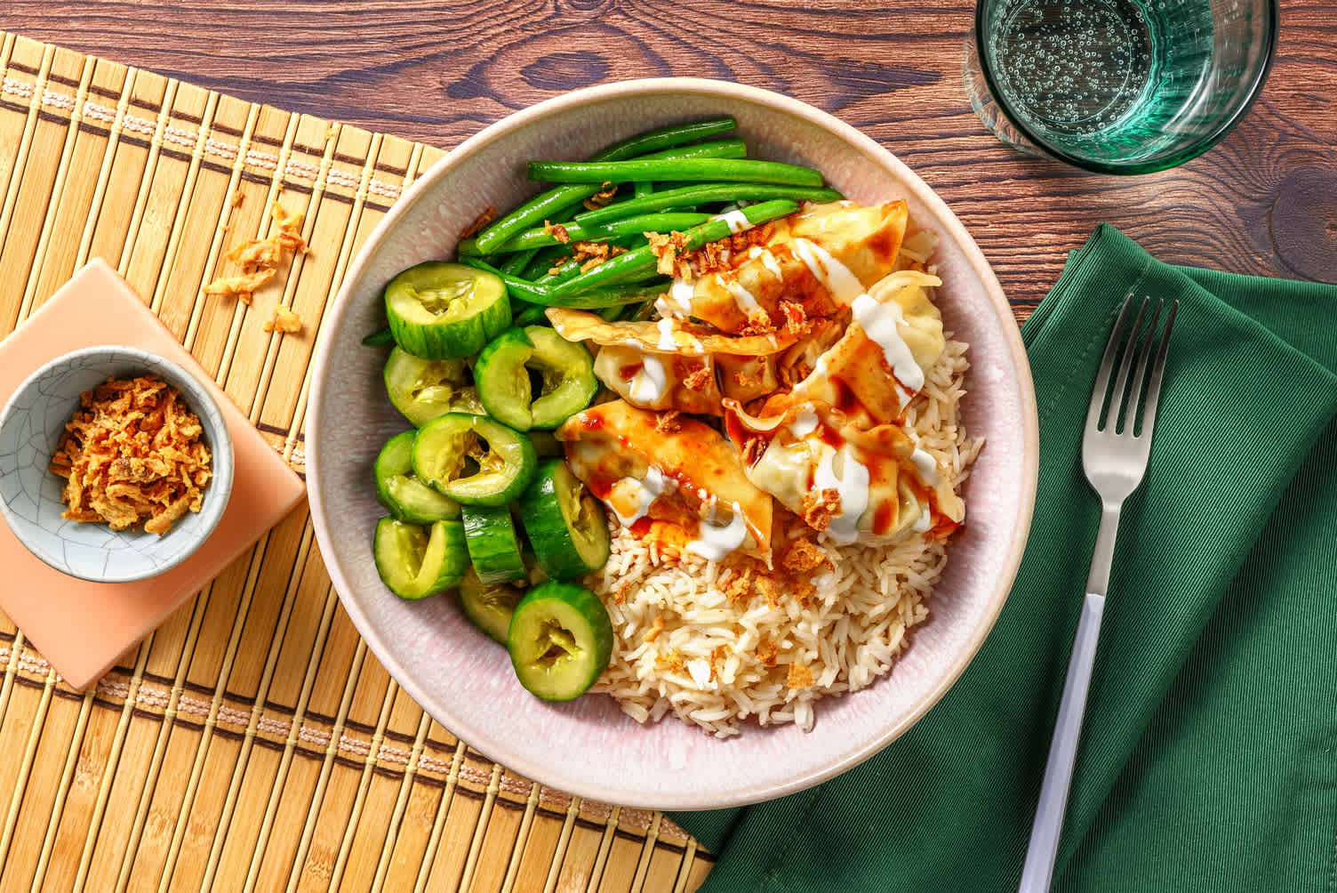 Bento Style Honey Sriracha Chicken Gyozas