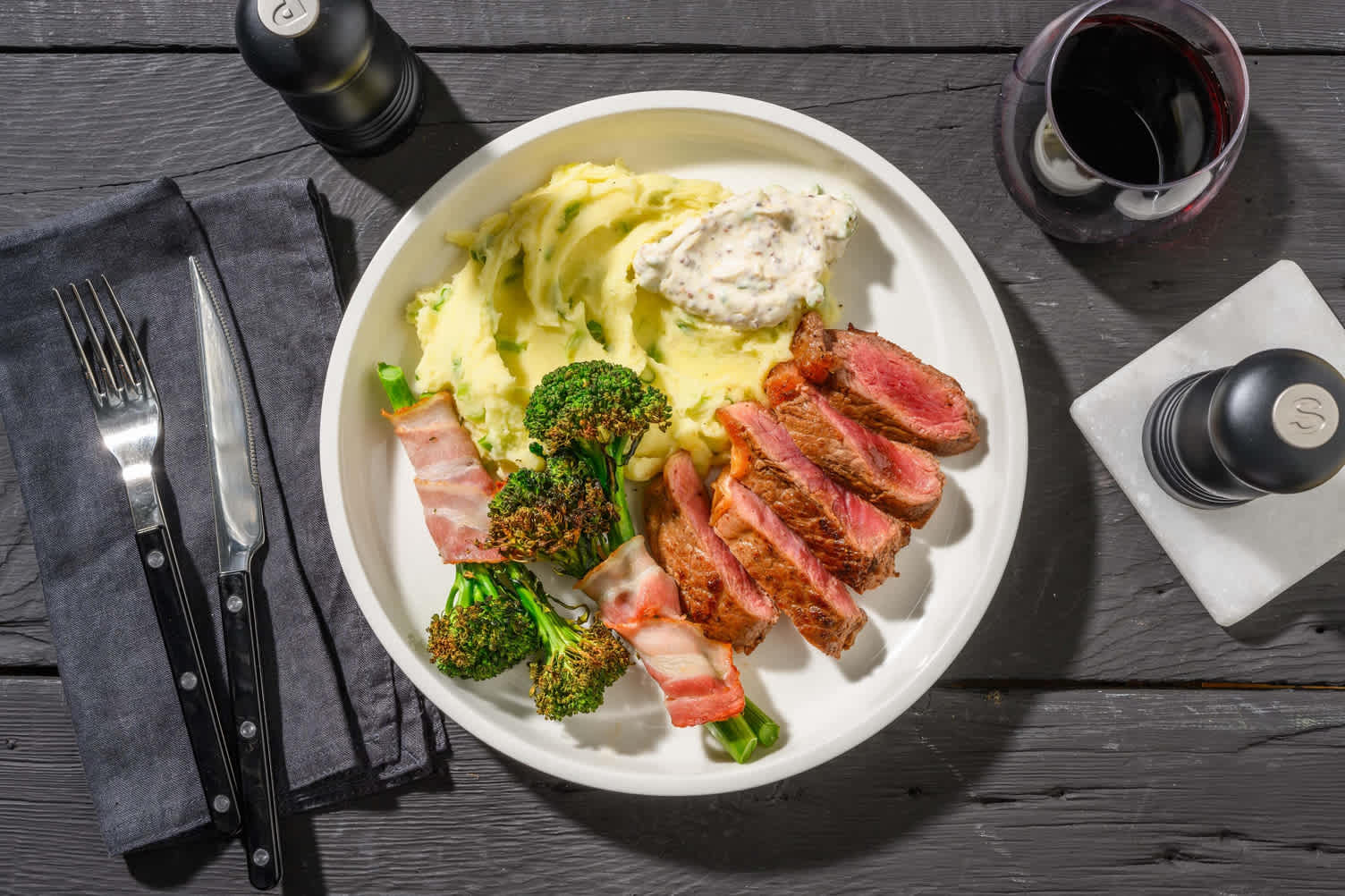 Tenderloin Steak and Bacon-Wrapped Broccolini 