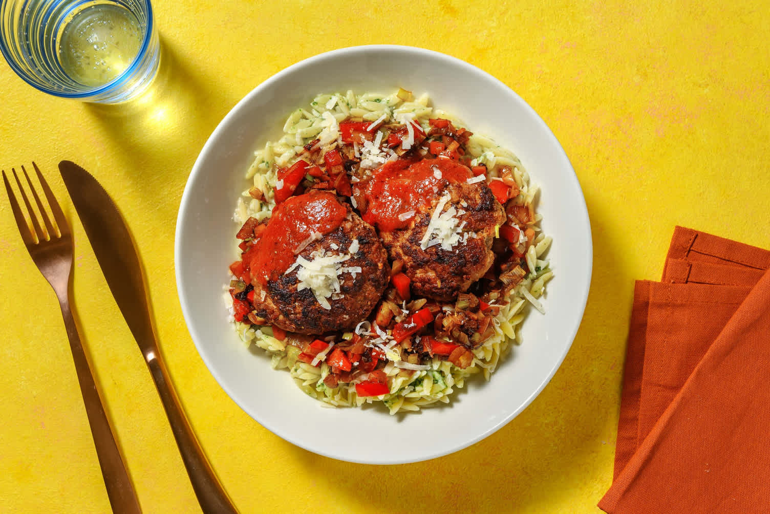 Hamburgerbowl met orzo