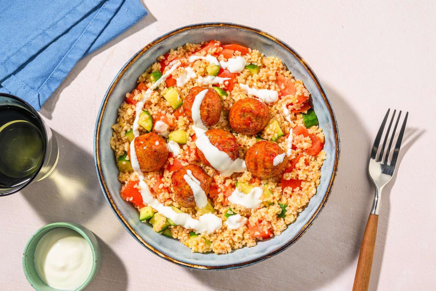 Halloumi, Glazed Falafels and Harissa Tabbouleh