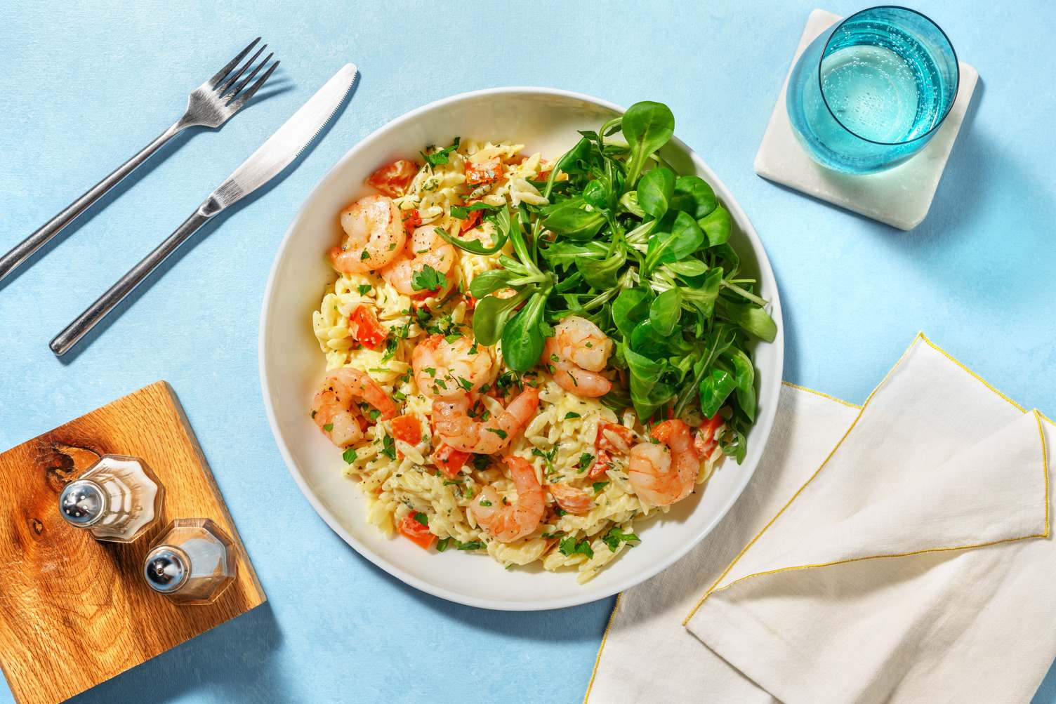 Orzo aux crevettes sauce ail & persil