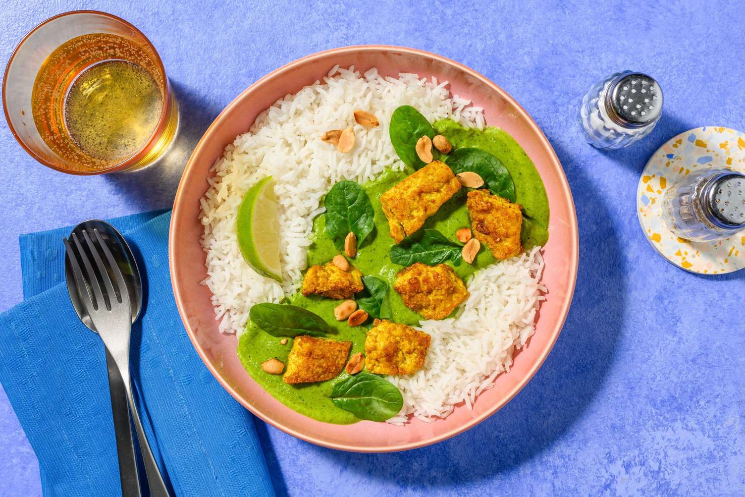 Tofu al curry, crema di spinaci e cocco