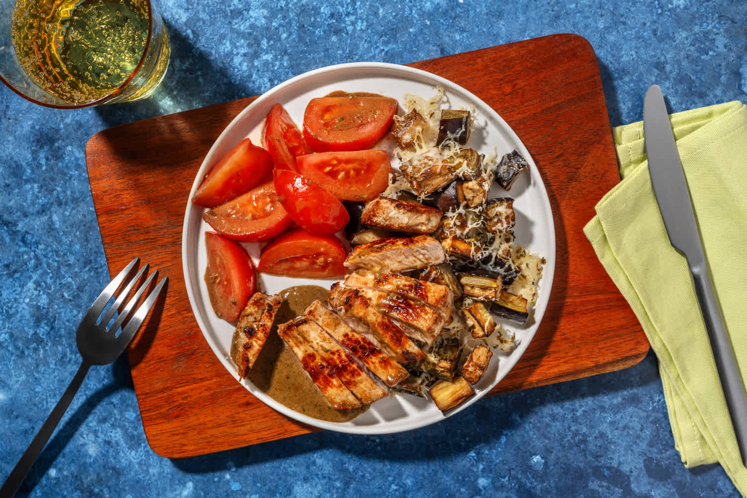 Porc au basilic & aubergine rôtie au parmesan