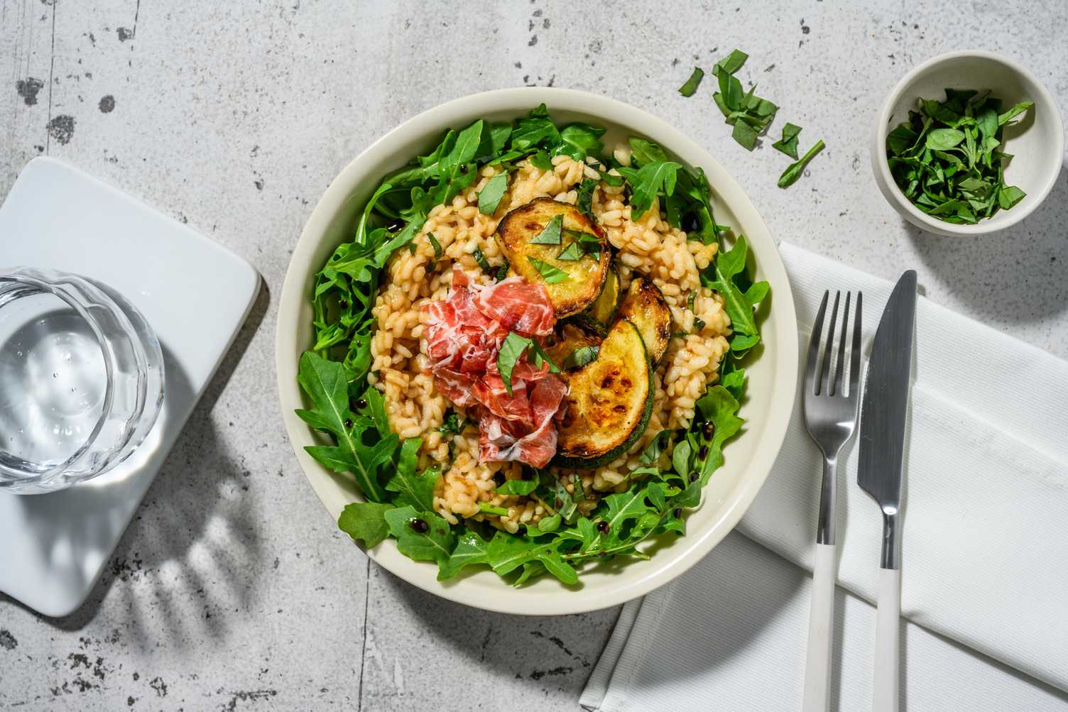 Risotto courgette, parmigiano AOP & coppa