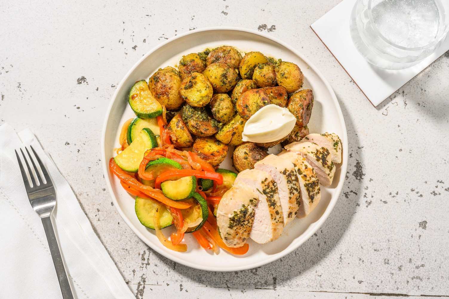 Chicken Breast with Pesto Potatoes