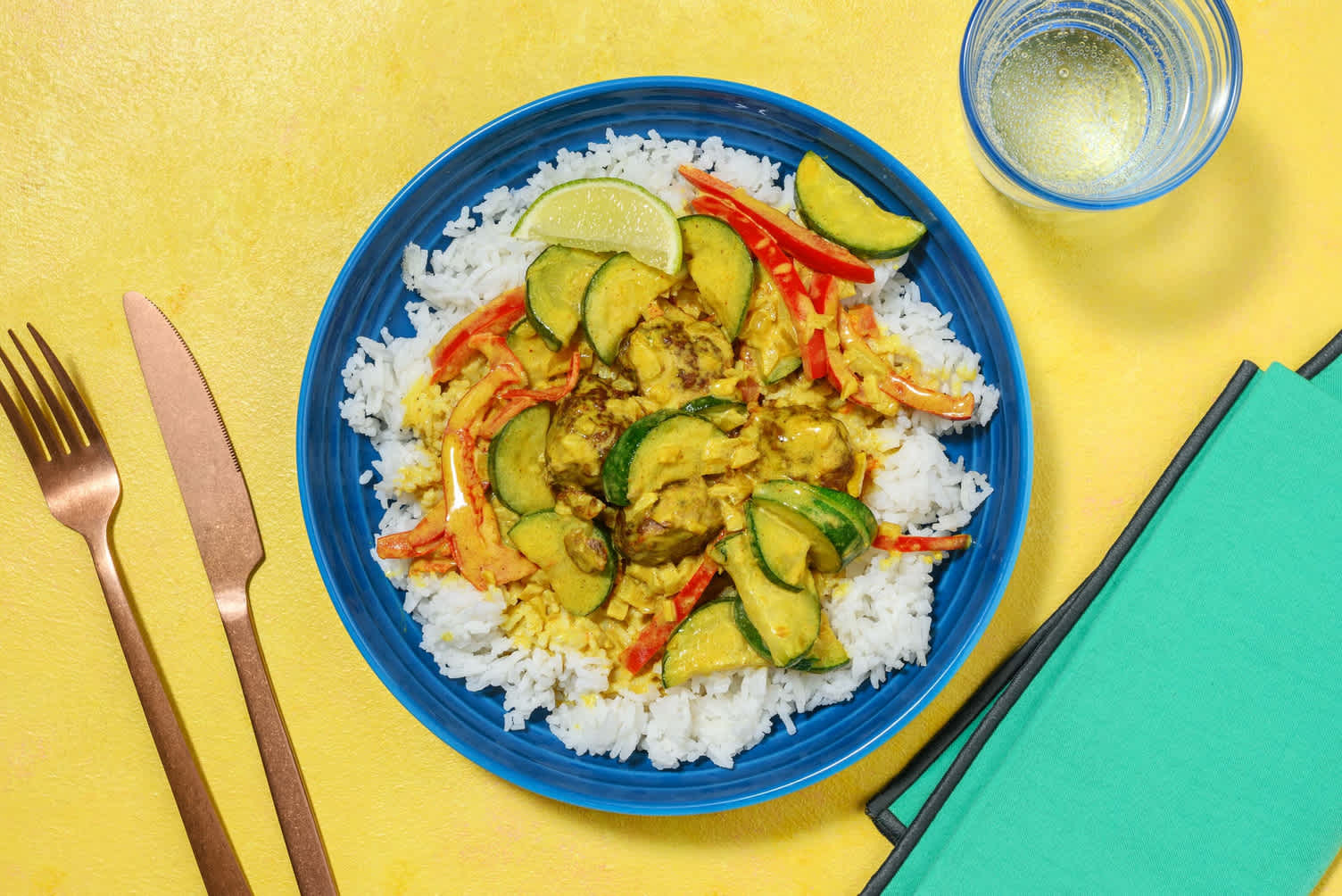 Romige curry met rundergehaktballetjes