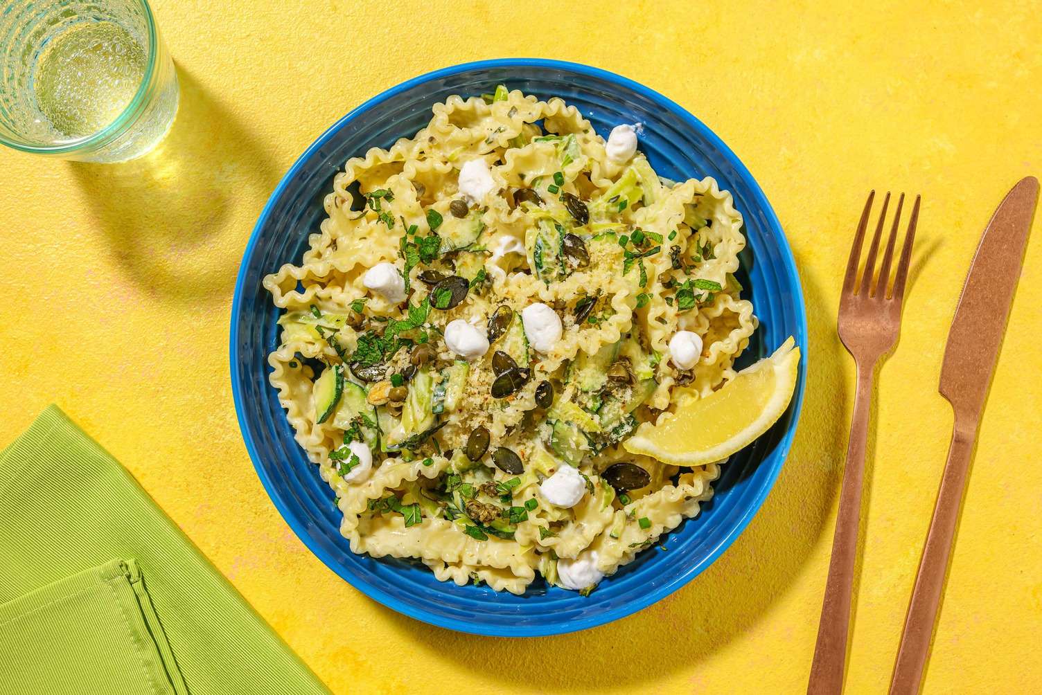 Mafaldine crémeuses aux bouchées de fromage de chèvre au miel