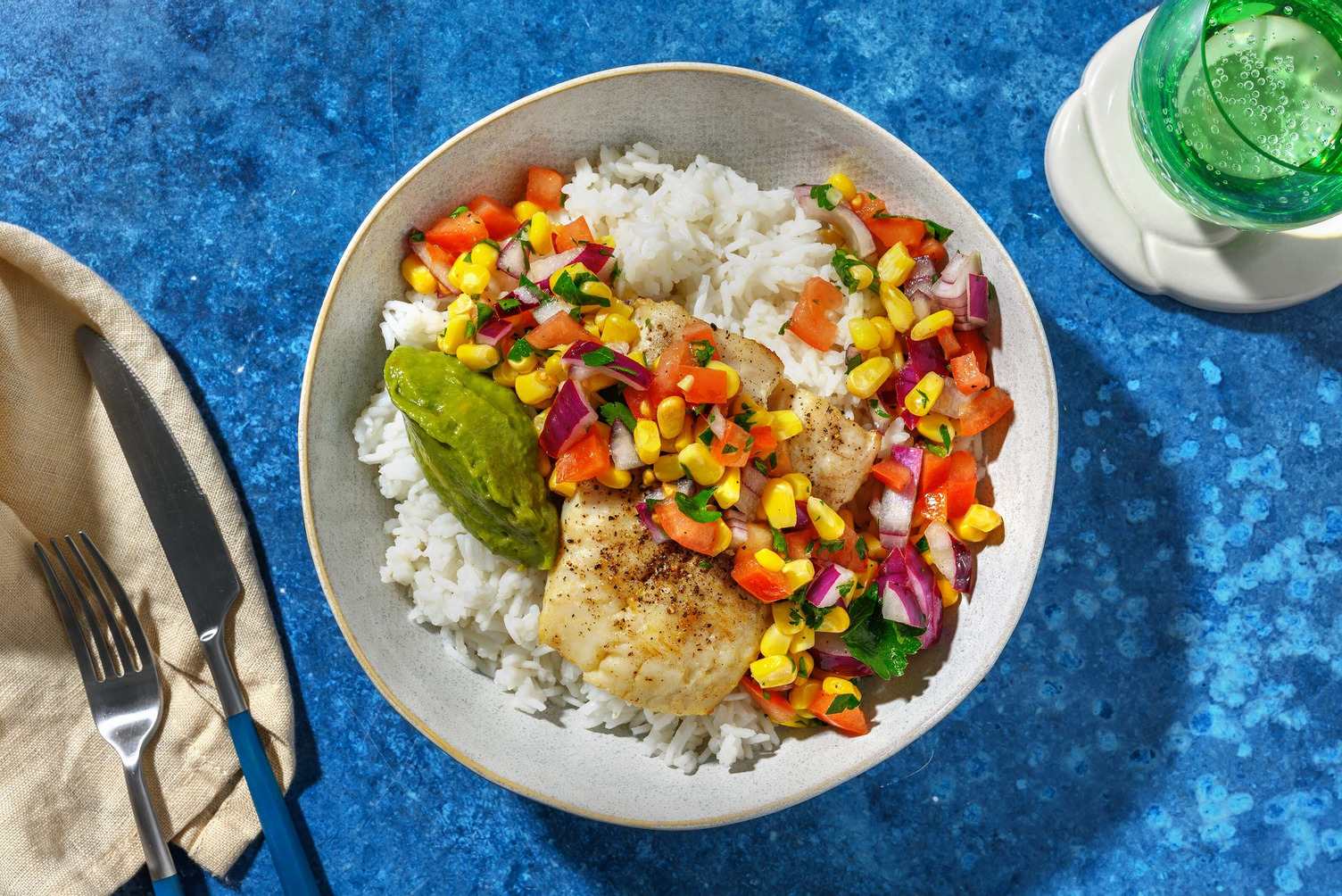 Tex Mex-bowl met kruidige heekfilet