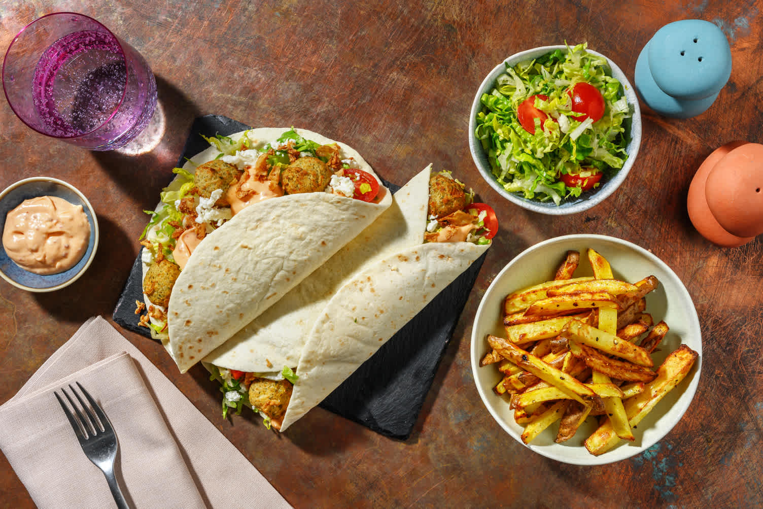 Falafel and Hot Honey Veggie 'Nduja Mayo Wraps