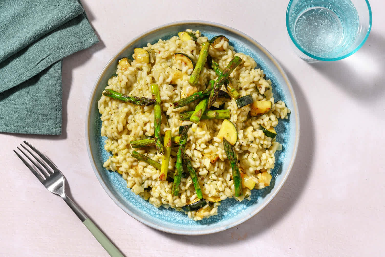 Oven-Baked Chicken Pesto Risotto Verde and Asparagus