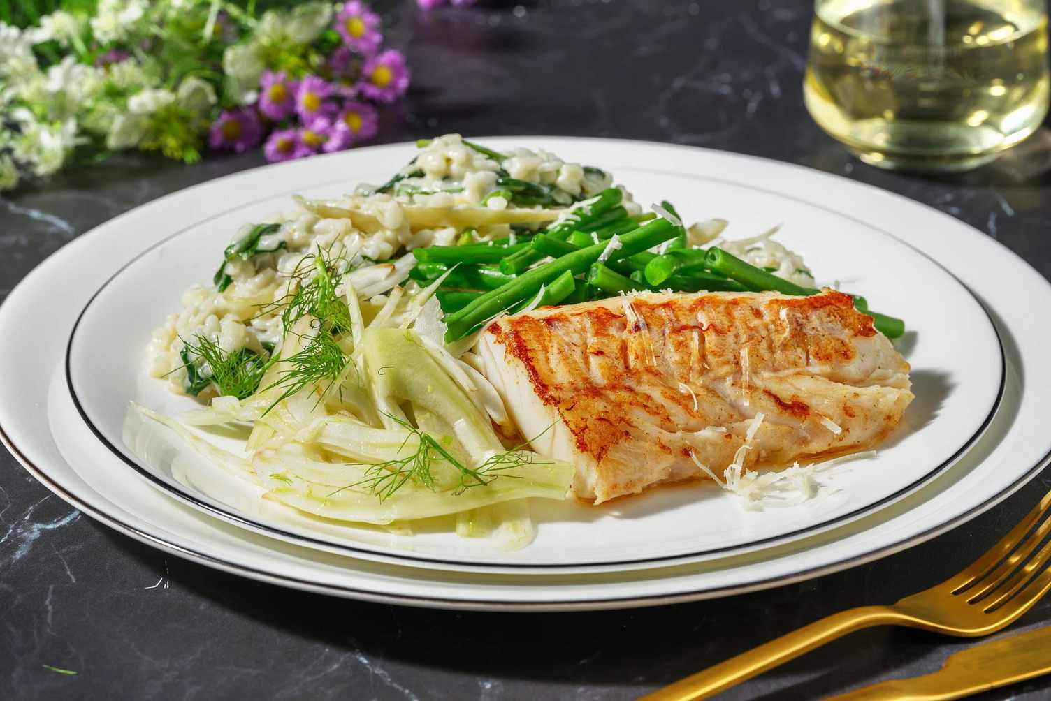 Filet de cabillaud sur risotto crémeux au fenouil