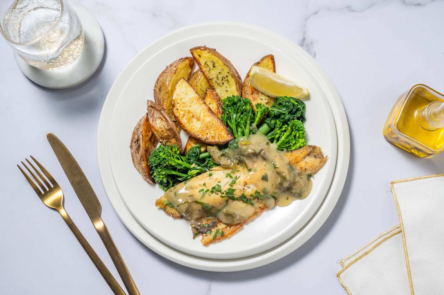 Zeebaars piccata met broccolini