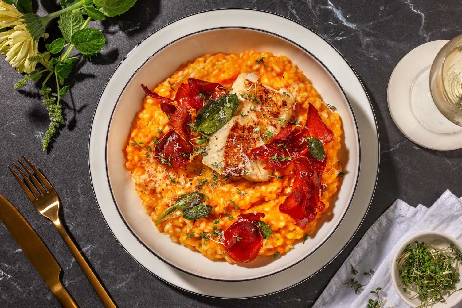 Cod in Sage Butter with Butternut Squash Risotto