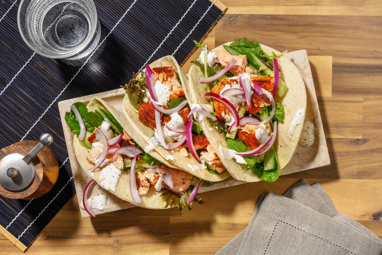Mumbai Spiced Salmon & Salad Tacos