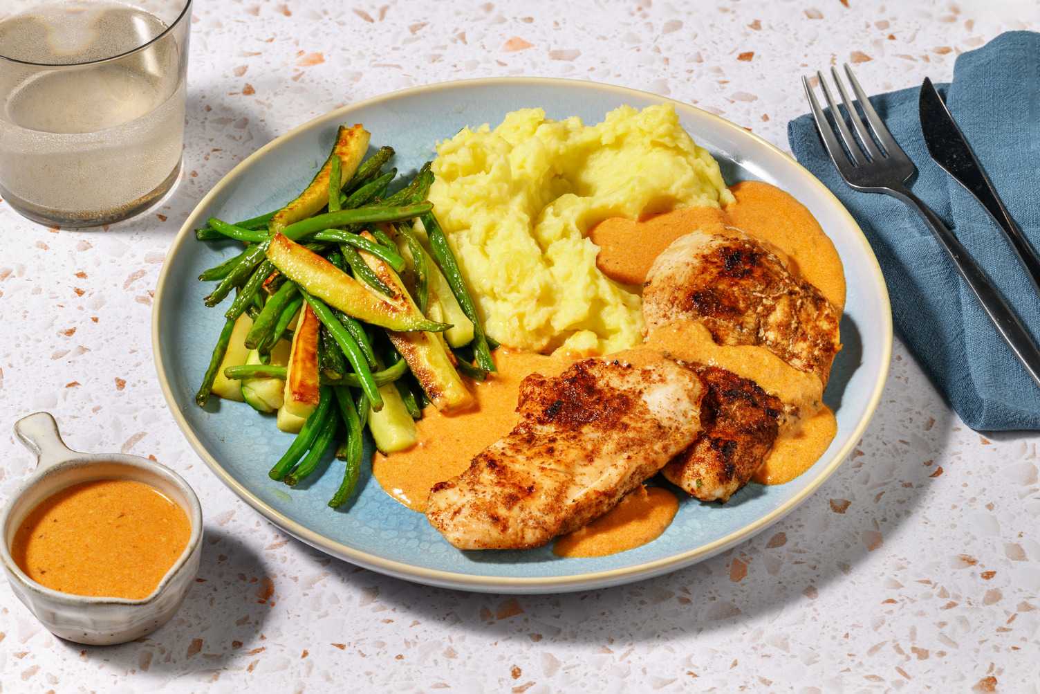 Creamy Red Pesto Chicken & Garlicky Mash