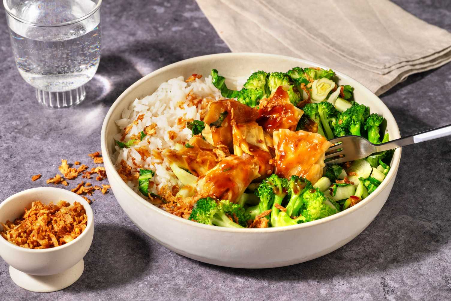Sticky Prawn Wontons & Garlic Rice