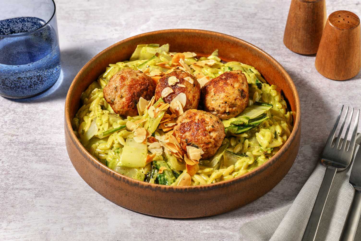 One-Pot Garlicky Pork Meatballs & Risoni