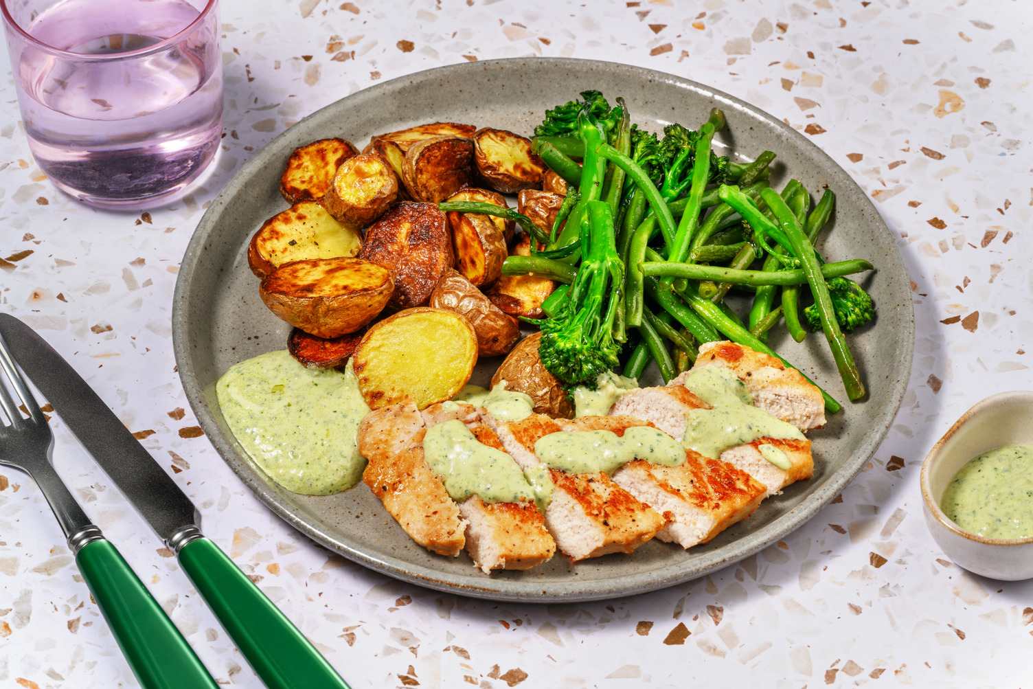 Seared Pork Steak & Roast Chat Potatoes