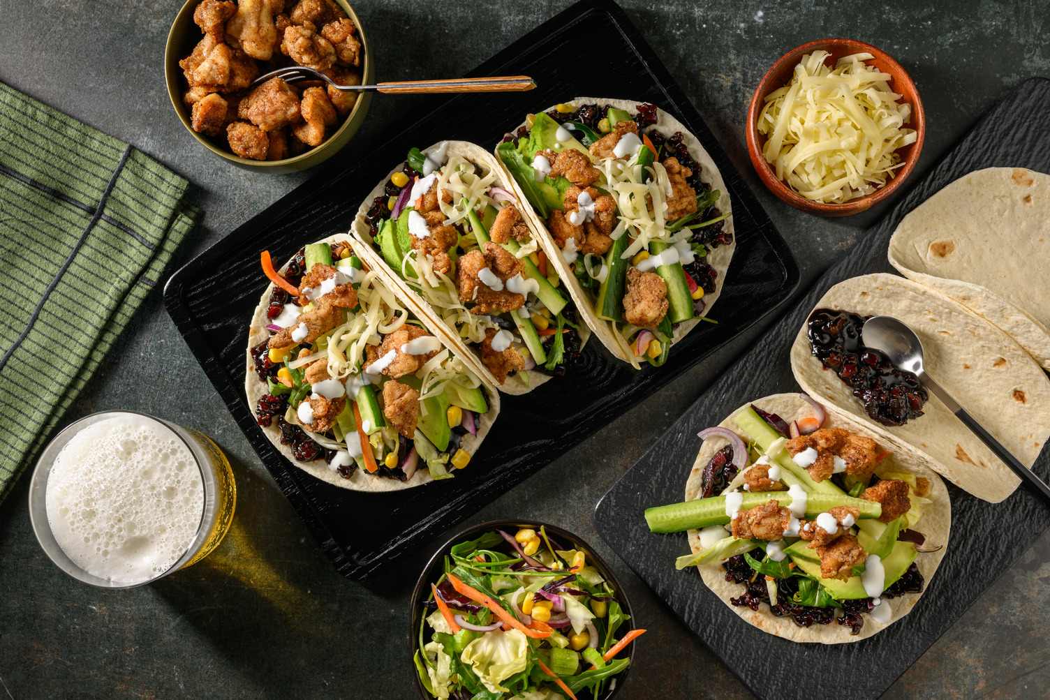 Popcorn Chicken & Bacon Jam Tacos