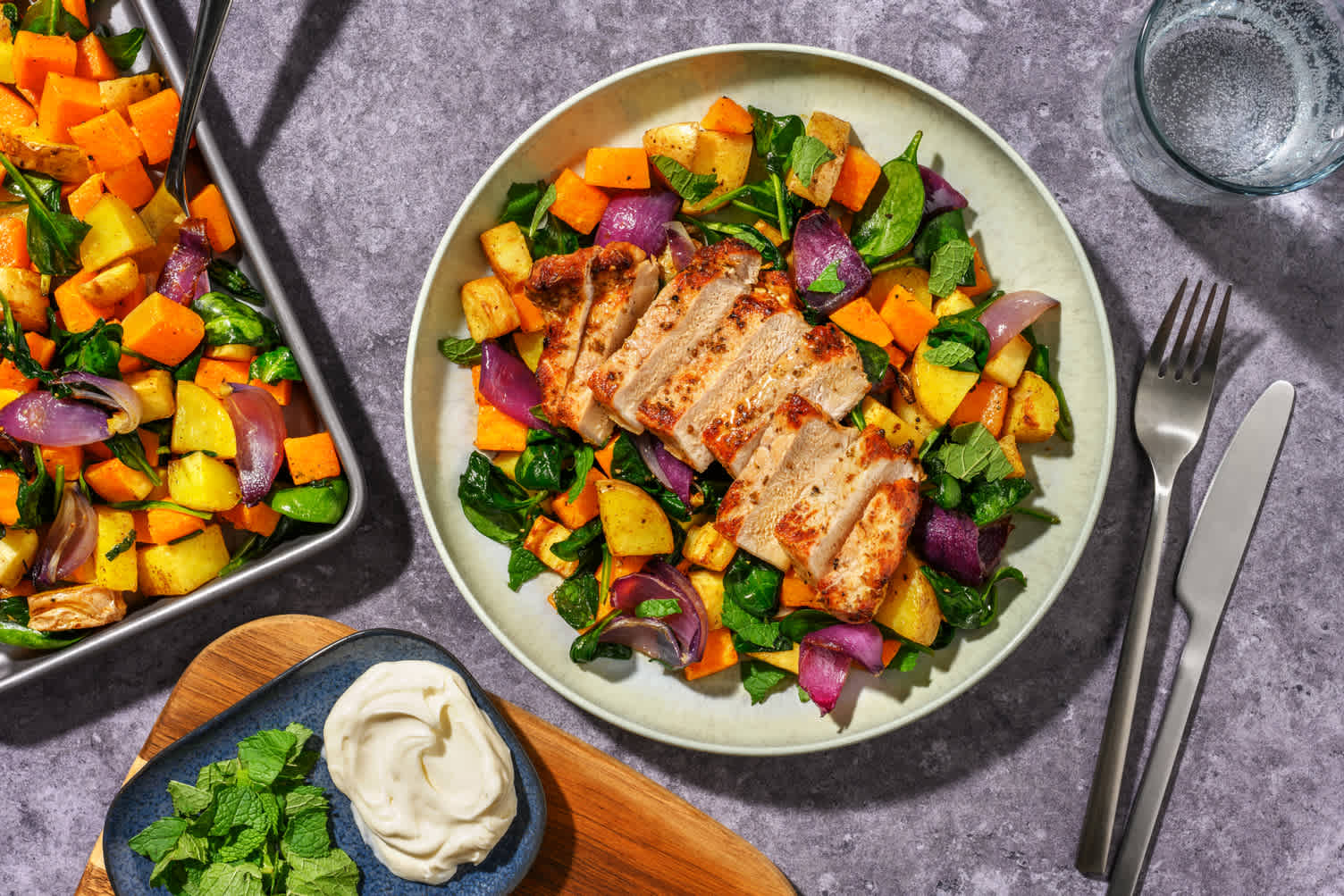 Herby Pork & Chermoula Roast Veggies