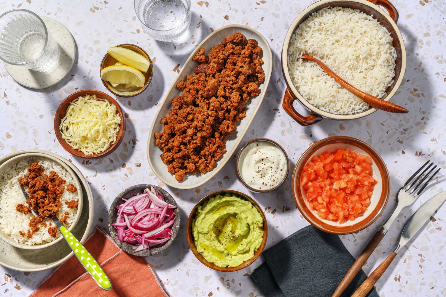 Loaded Beef Burrito Bowl Bar