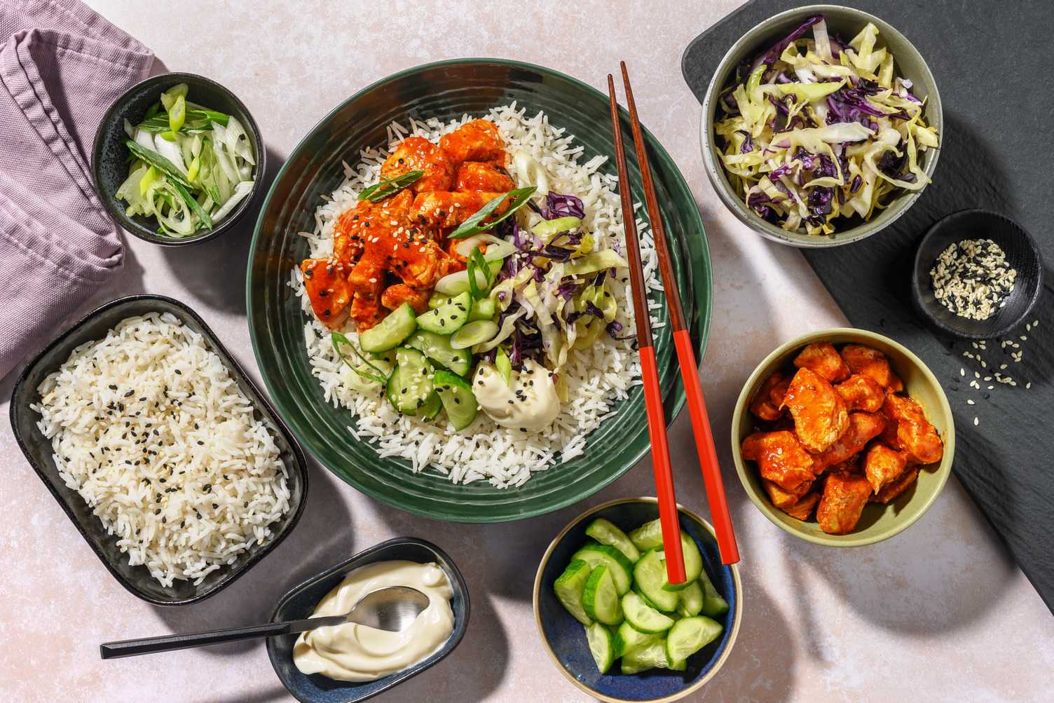 Sticky Korean Chicken & Garlic Rice Station