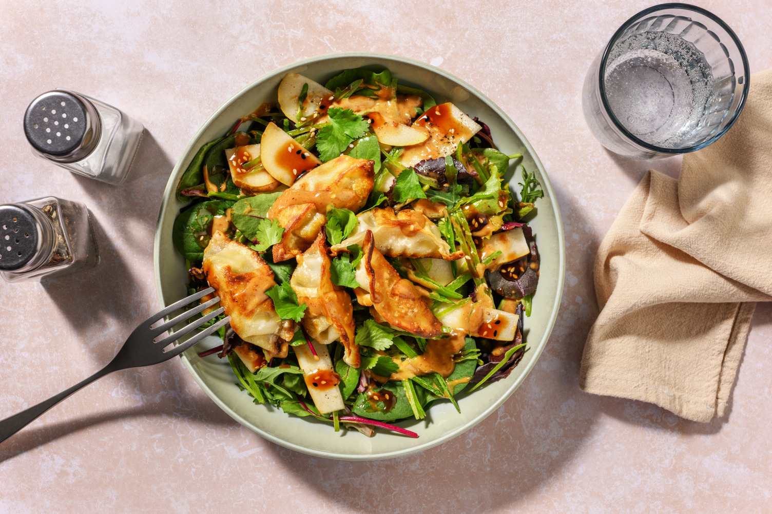 Golden Veggie Gyozas & Pea Pod Salad