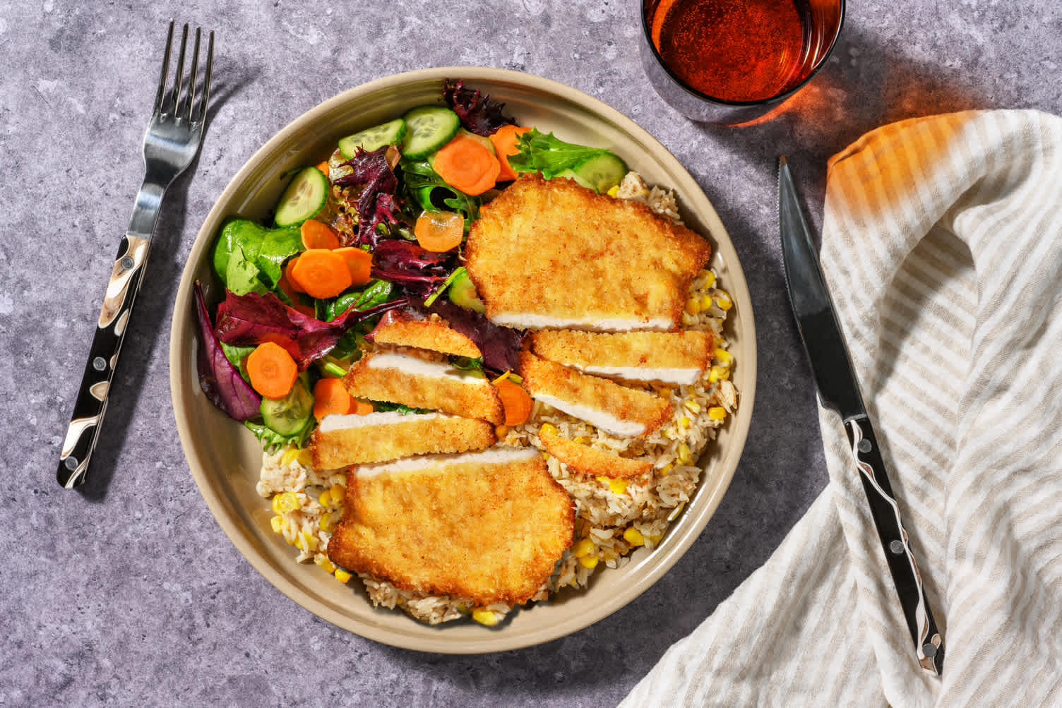 Pepper Crumbed Pork & Corn-Studded Rice