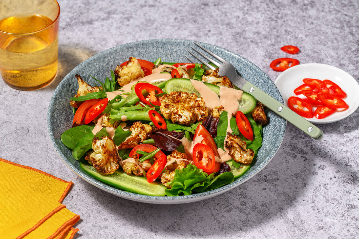 Mexican Cheesy Charred Cauliflower & Quke Salad