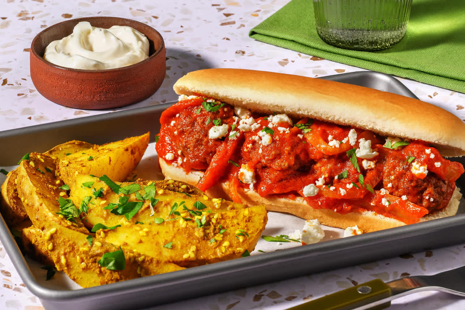 Fusion Meatball Sub with Greek-Style Cheese