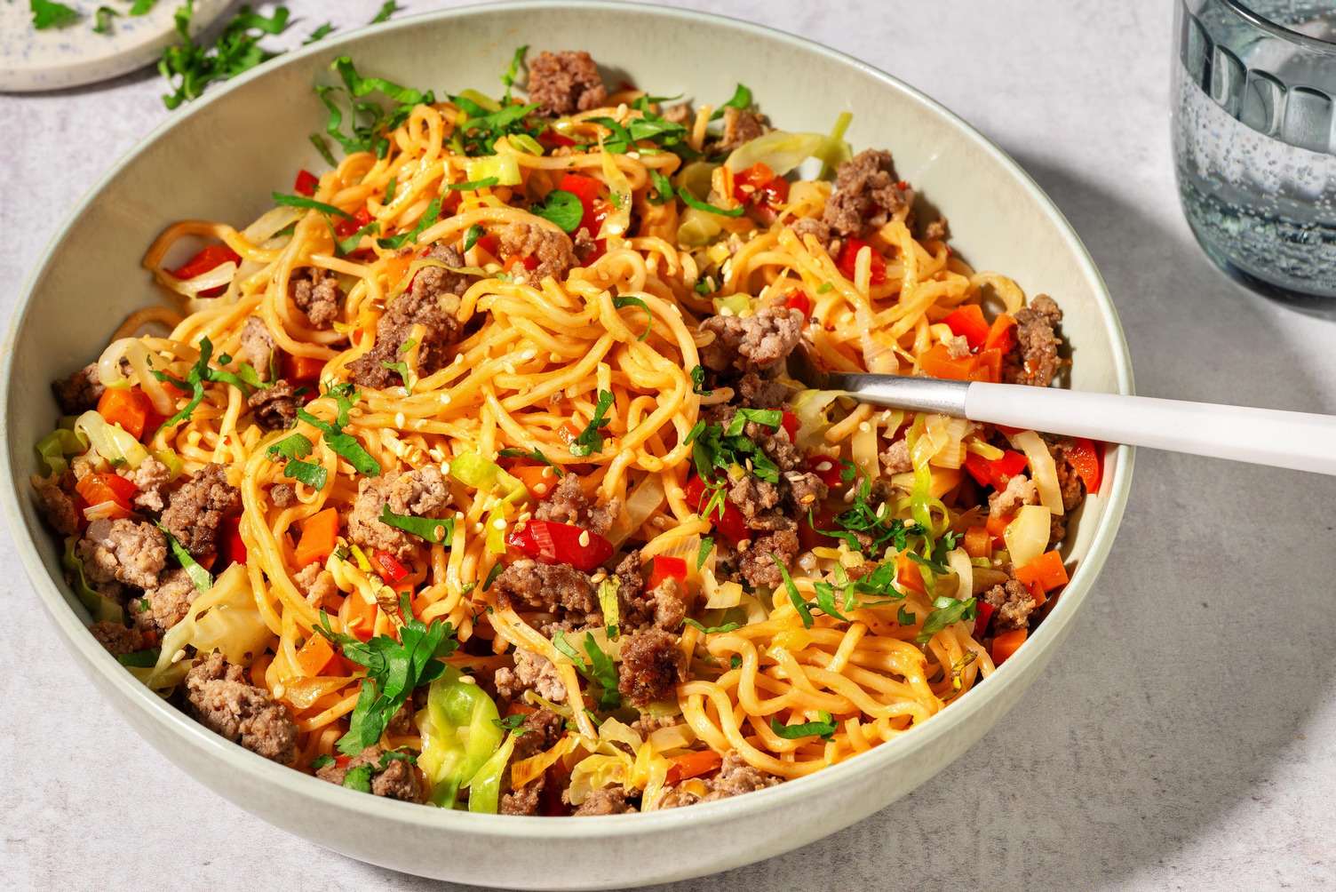 Nouilles au porc bulgogi et légumes sautés