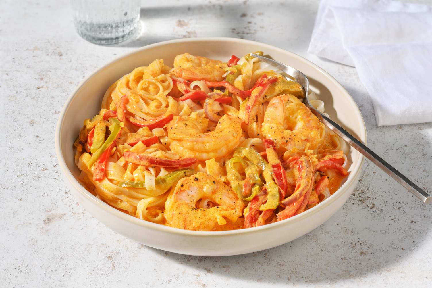 Nouilles aux crevettes & poivron à la thaï