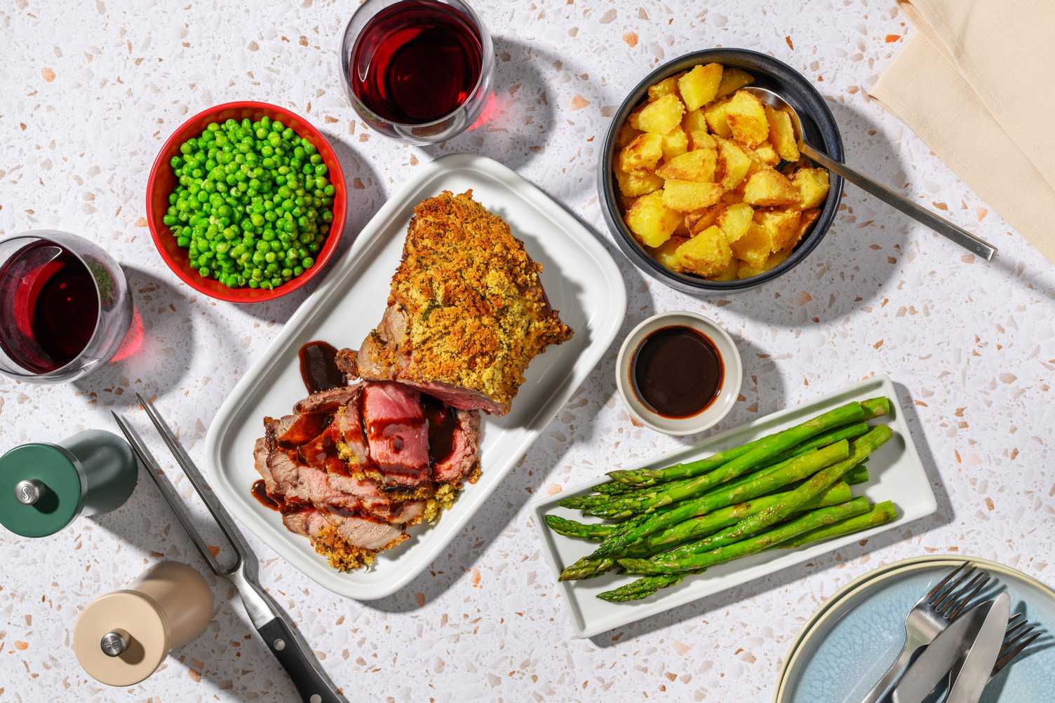 Herb Crusted Roast Lamb and Red Wine Jus