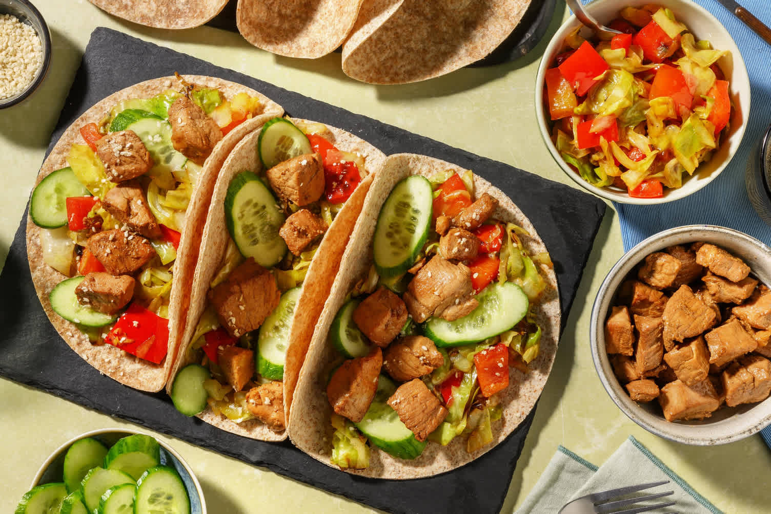 DIY Sticky Sesame Pork Tortillas