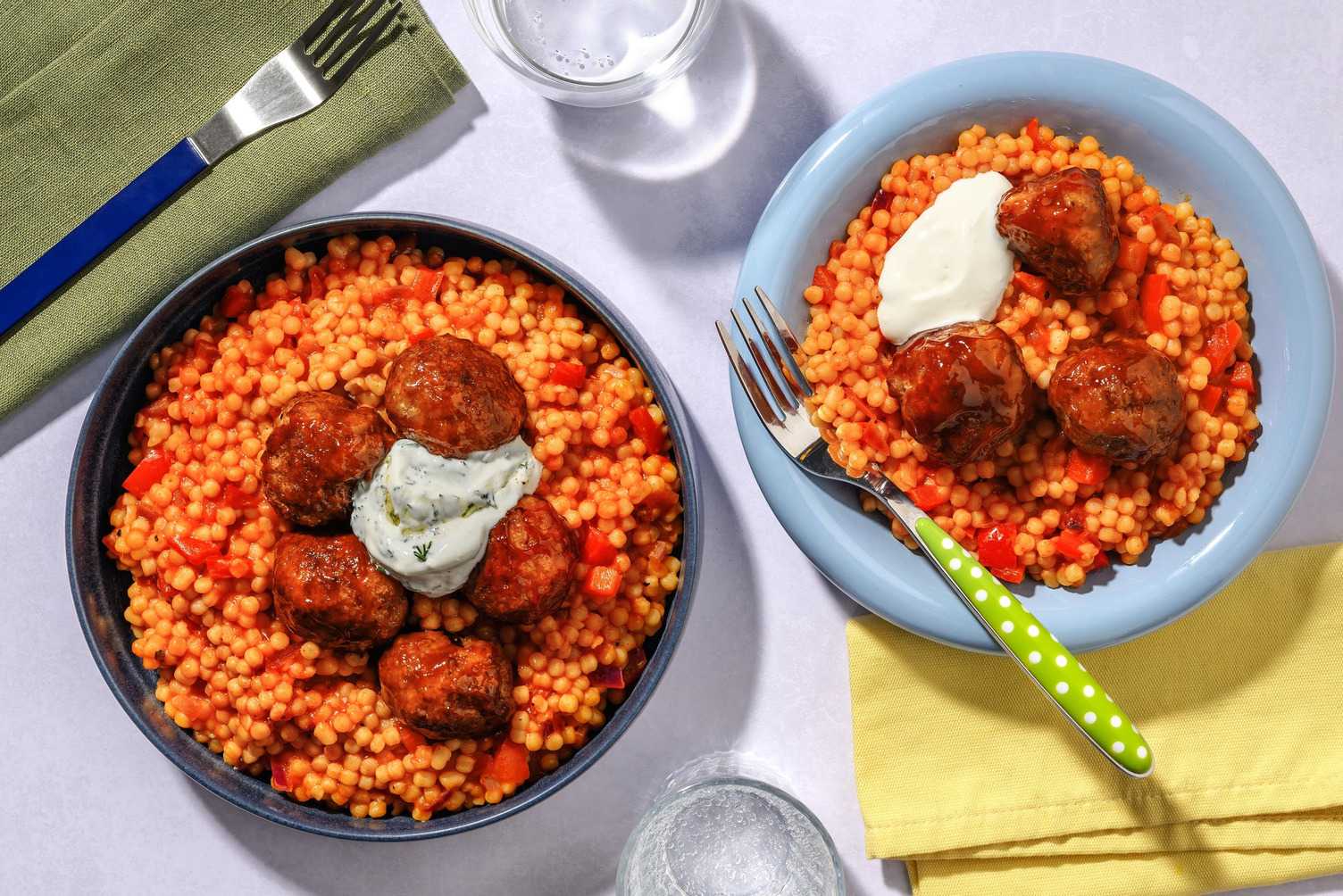 Boulettes de poulet & dinde et couscous perlé