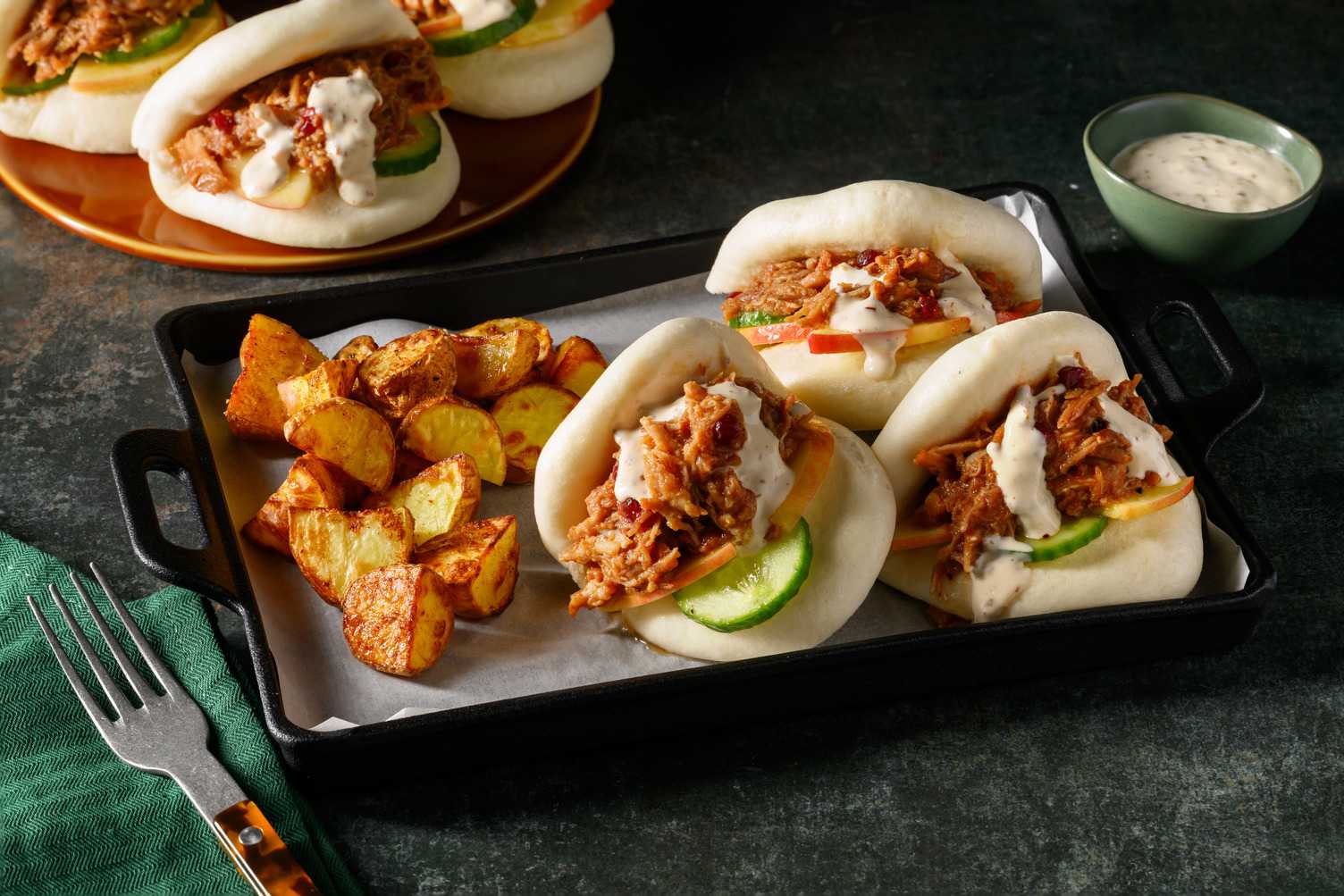 Pulled Pork Bao and Chilli Potatoes