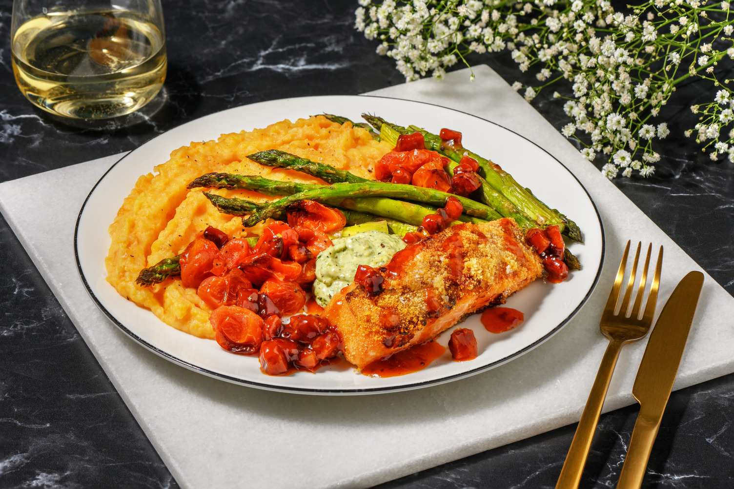 Sun-Dried Tomato Crumbed Salmon and Chorizo Jam