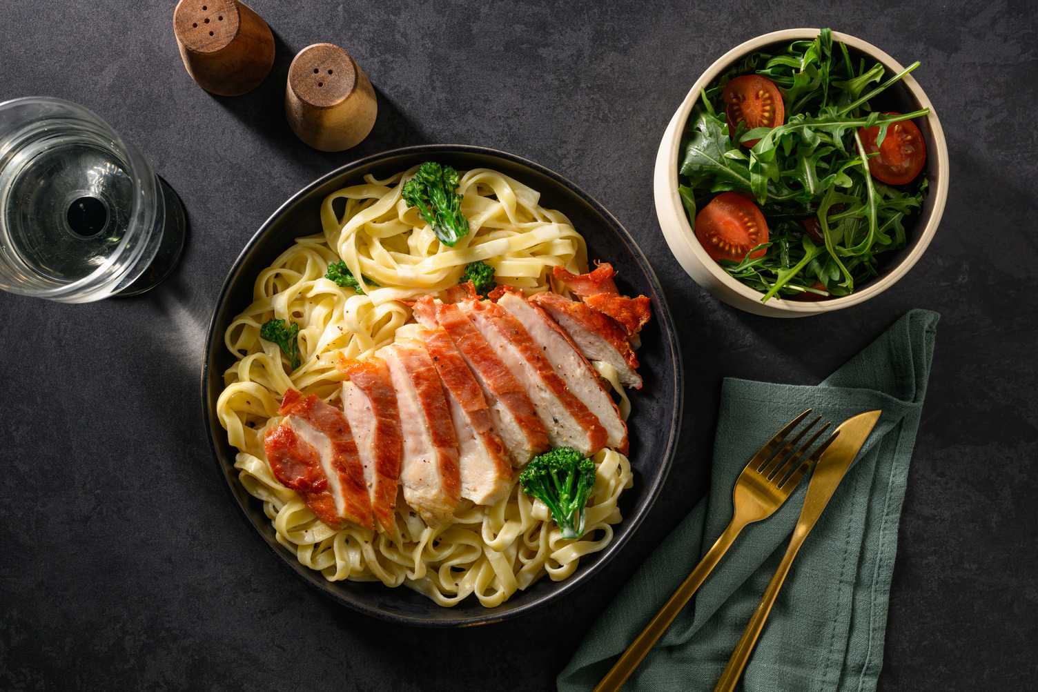 Crispy Serrano Ham Topped Chicken Tagliatelle 